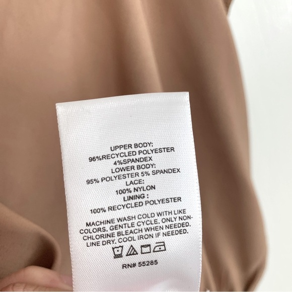 Express Beige Lace Inset Trim Silky Cami Bodysuit Top - Picture 6 of 7